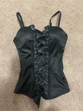 Spirit Halloween Black Lace-Up Satin Bustier Corset Top